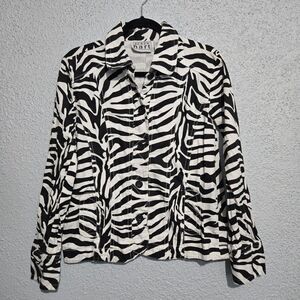 Vintage Keren Hart Womens Zebra Print Button Up Jacket Size M Maximalist Artsy